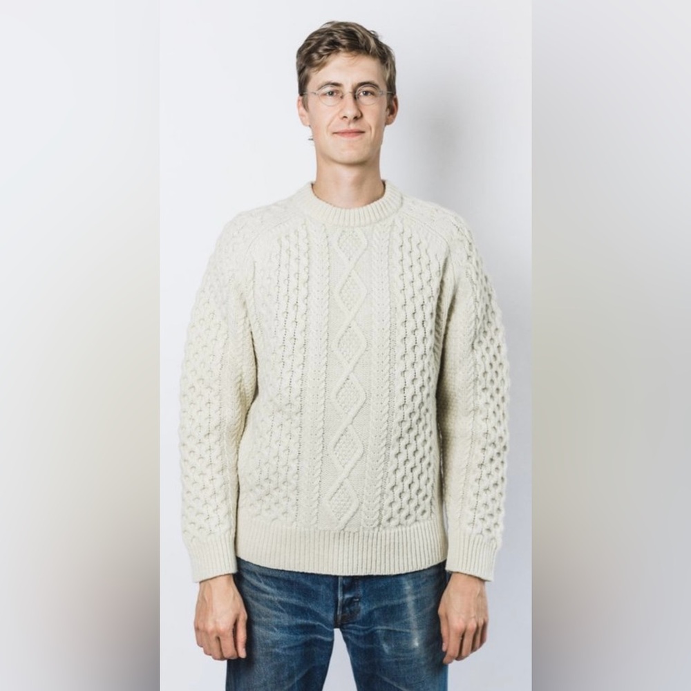 Levi’s Sportswear Men's Vintage Aran Wool Cable Knit Sweater in Creme Brulee SzL